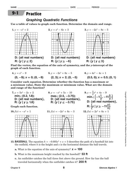 Graphing Quadratics Review Worksheet Page 2 Answers Graphworksheets Com