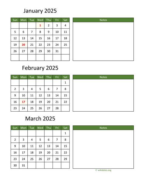 Free Printable 3 Month Calendar 2025
