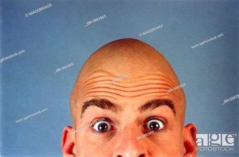 Man Bald Head Wrinkles On Forehead Berlin Germany Europe Stock