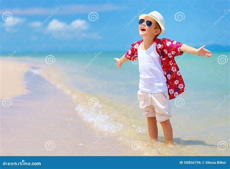 Happy Stylish Boy Enjoys Life On Summer Beach Stock Photo Image Of