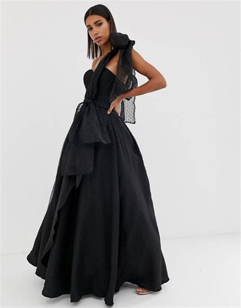 Bariano Full Prom One Shoulder Maxi Dress With Detachable Bow Detail In