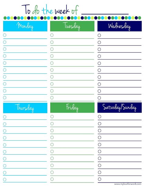 free weekly planner template monday to friday - Template Calendar Design