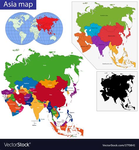Colorful Asia Map Royalty Free Vector Image Vectorstock