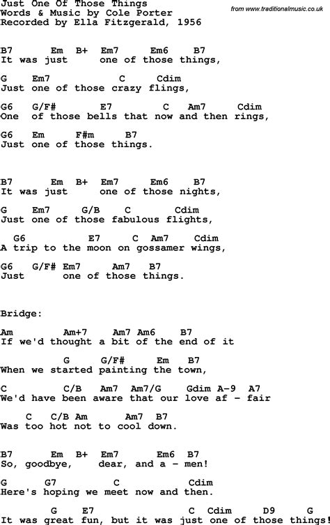 Song Lyrics With Guitar Chords For Just One Of Those Things Ella