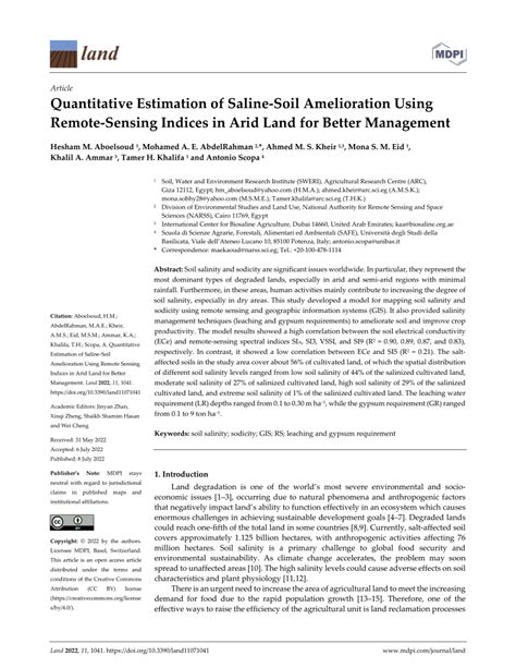 Pdf Quantitative Estimation Of Saline Soil Amelioration Using Remote