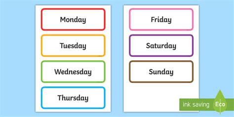 days   week display cards