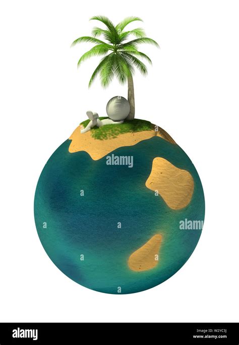3d Persona Pequeña Descansando En Una Isla Desierta En El Planeta