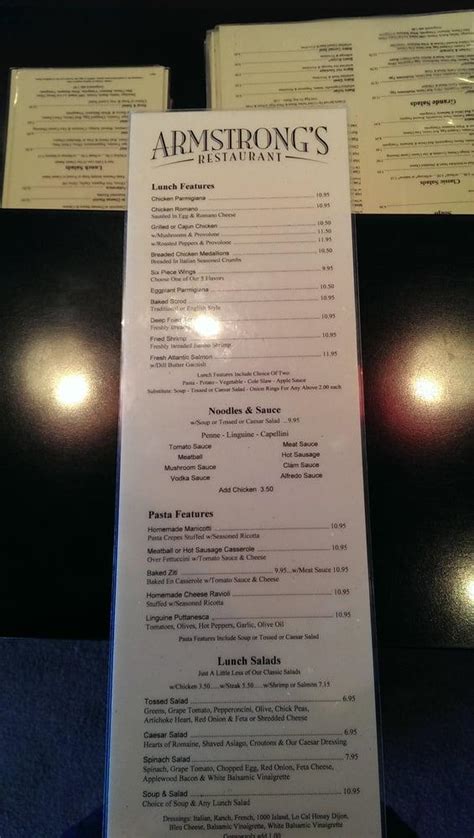 Menu At Armstrongs Restaurant Moon Thorn Run Rd