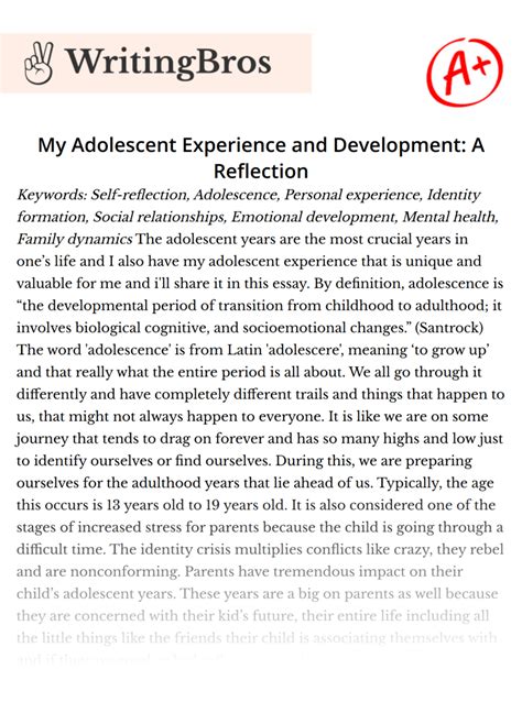 My Adolescent Experience And Development A Reflection Free Essay