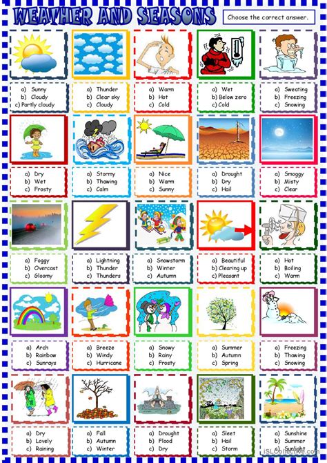 Weather And Seasons Multiple Choice English Esl Worksheets Pdf And Doc