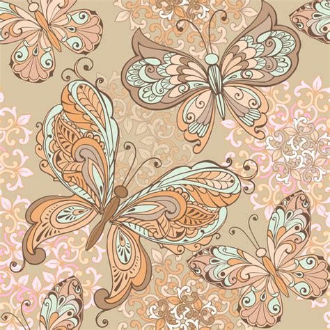 Vintage Seamless Pattern With Decorative Butterflies And Pastel Colors