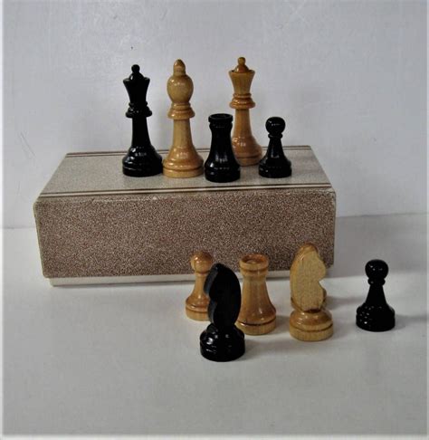 Vintage Set Of Wood Horn Chessmen A2 Original Box Missing 1 Etsy