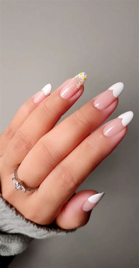 Almond Nails For A Cute Spring Update White Heart French Tip Nails