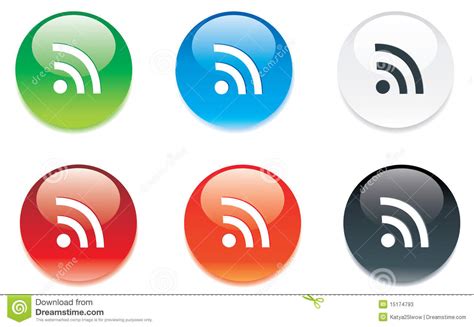 Rss Colored Glossy Icons For Web Stock Vector Illustration Of Round