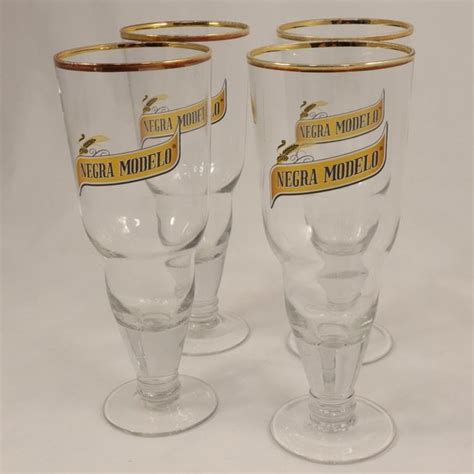 Negra Modelo Dining Negra Modelo 4 Pc Stemmed Mexican Beer Glasses Gold Rimmed 85in Mexico