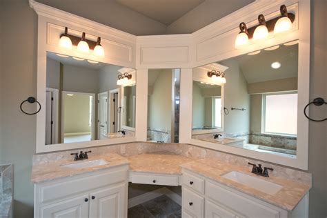 Master Bath With Corner Vanity And Double Sinks Transitional