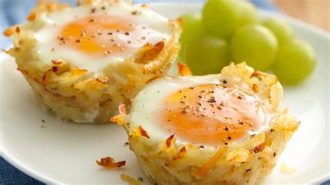 How to make hash brown egg nests. Egg Topped Hash Brown Nests recipe from Betty Crocker