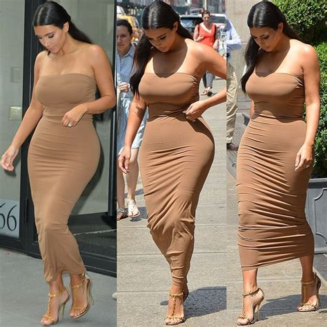 Kim Kardashian In A Super Tight Tube Dress And Tom Ford Chain Sandals