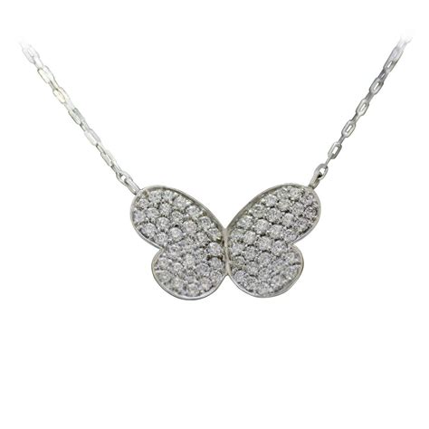 Diamond Pave White Gold Butterfly Necklace At 1stdibs