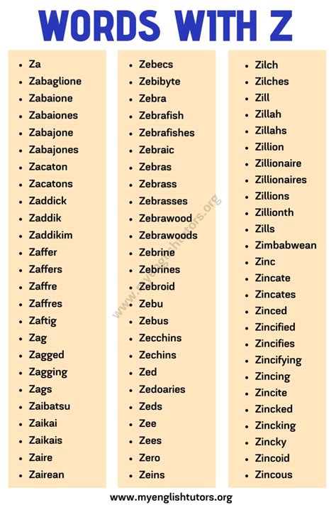Words That Start With Z List Of Z Words With Useful Example Sentences
