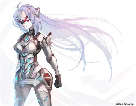 Safebooru 1girl Android Bare Shoulders Blue Hair Breasts Elbow Gloves