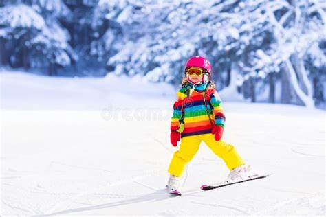 Little Girl Skiing In The Mountains Stock Photo Image Of Lesson