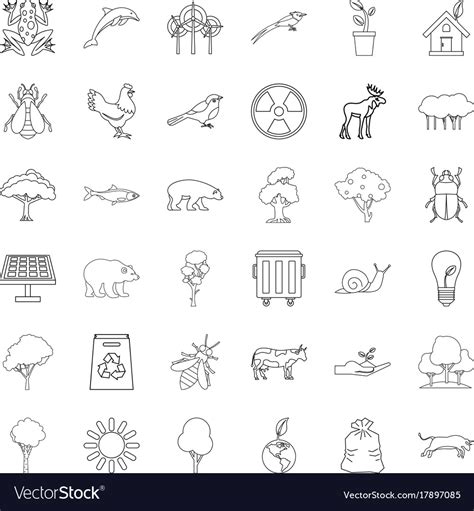 Nature Icons Set Outline Style Royalty Free Vector Image