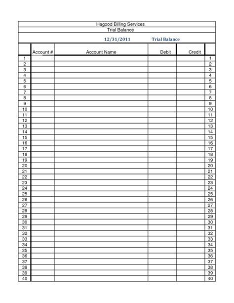 Blank Trial Balance Sheet — Db