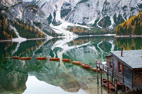 Lago De Braies In Beautiful Autumn Colors Stock Photo Image Of Braies