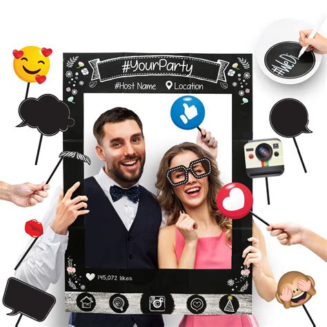 Insta Themed Social Media Party Photo Booth Selfie Frame With Emoji And Speech Bubble Props Great