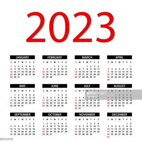 行號佈局插圖一周從星期日開始2023 年的日曆集 插圖檔 Getty Images