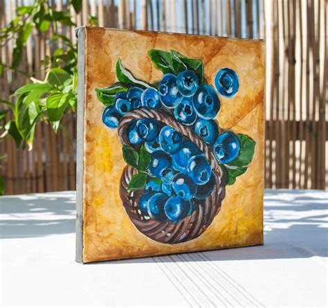 Blueberry Painting Original Acrylic Berries Art Home Decor Etsy