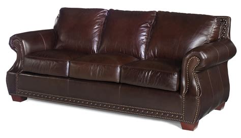 Usa Premium Leather 7551 Traditional Stationary Sofa With Nailhead Trim