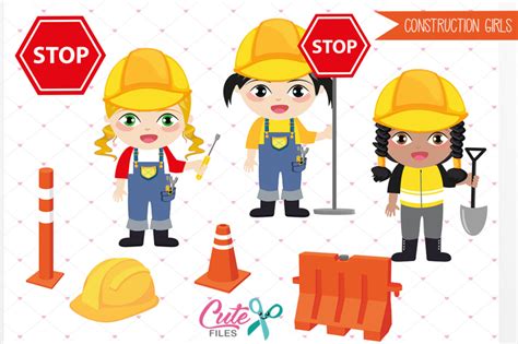 Construction Clipart, Girl Clipart, Construction Girls Clipart, Kids Clipart, Party clipart, png ...