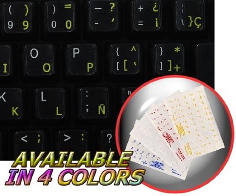 Spanish Traditional Keyboard Stickers With Yellow Lettering On