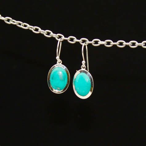 Genuine Turquoise Oval Earrings Set In Sterling Silver Earth N Energy