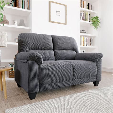 Kenton Small Dark Grey Dotted Cord Fabric 2 Seater Sofa Furniture And