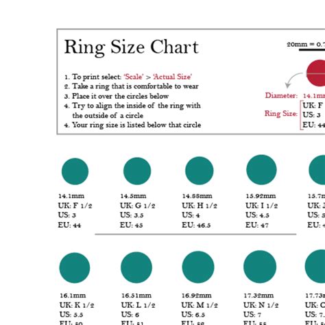 Uk Us Eu Ring Size Chart Downloadable Ring Size Chart Etsy