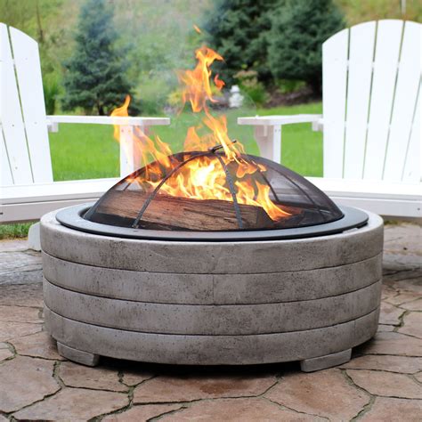Sunnydaze 35 Wood Burning Fire Pit Faux Stone Design With Steel Spark