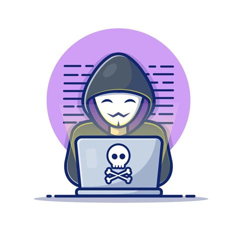 Hacker Operating Laptop Cartoon Vector Icon Illustration People Technology Icon Concept