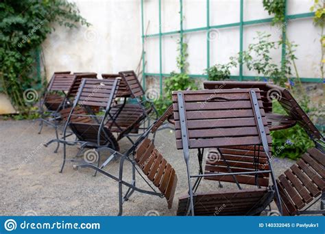 Empty Chairs And Tables Outside A Street Cafe Stock Image Image Of
