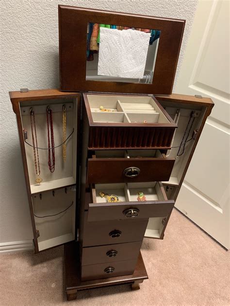 Wooden Jewelry Armoire Cabinet Storage Chest With Drawers And Swing