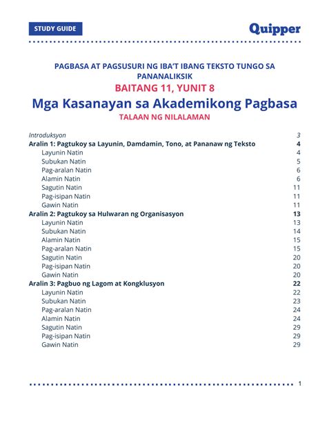 Solution Sg Pagbasa U8 Kasanayan Sa Pagbasa Studypool