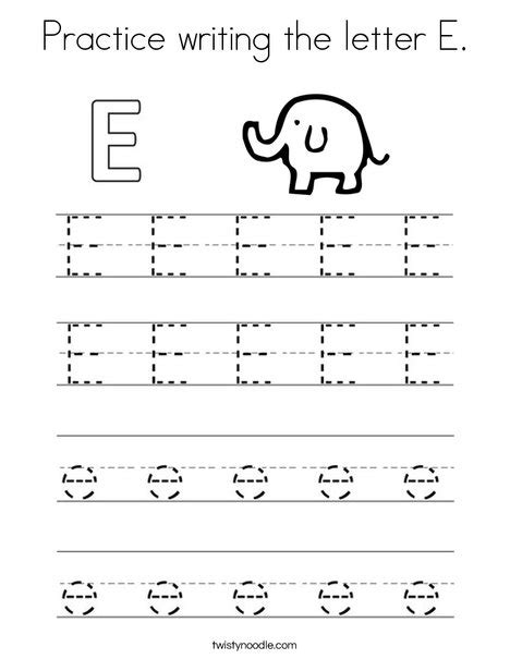 Practice writing the letter E Coloring Page - Twisty Noodle