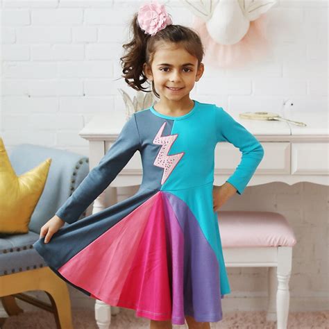2019 Cute Rainbow Girls Dresses Spring Autumn Baby Kids Color Patchwork