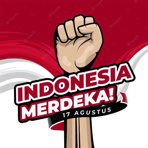 premium vector happy indonesia independence day greeting background with clenched fist hand