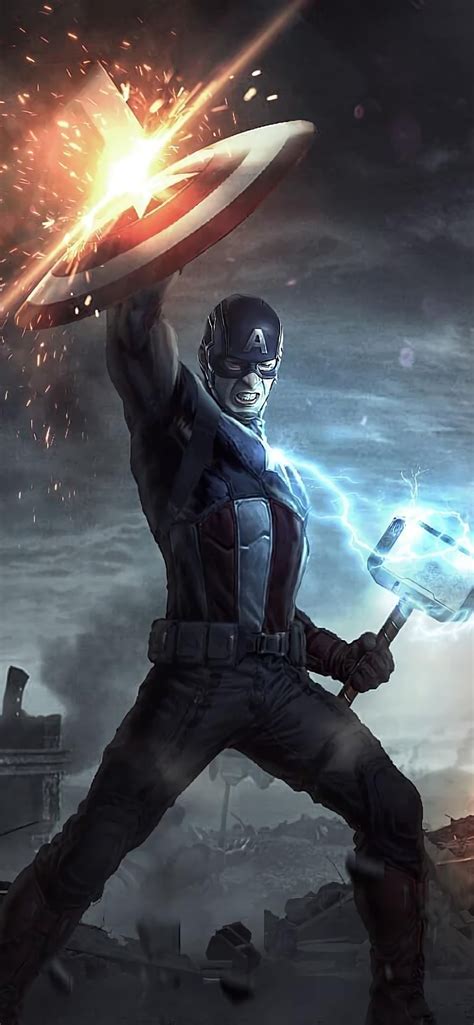 1242x2688 4k Captain America Mjolnir And Shield Iphone Xs Max Wallpaper