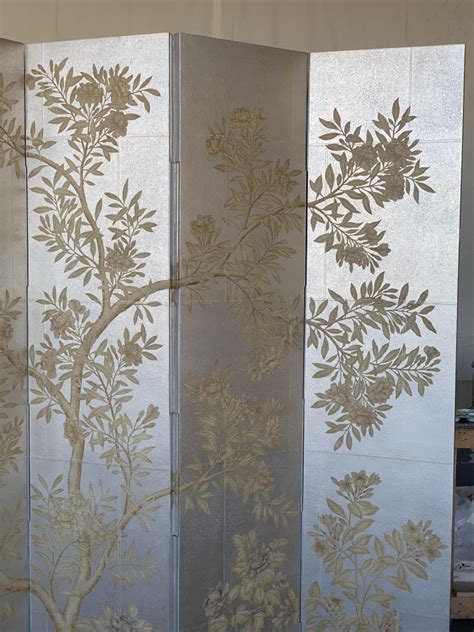 Gracie Six Panel Silver Hand Painted Screen At 1stdibs