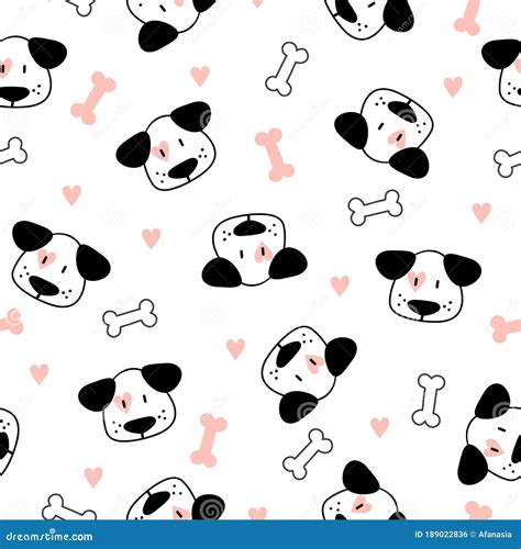 Seamless Cute Dog Pattern Vector Background With Puppy And Bones Stock