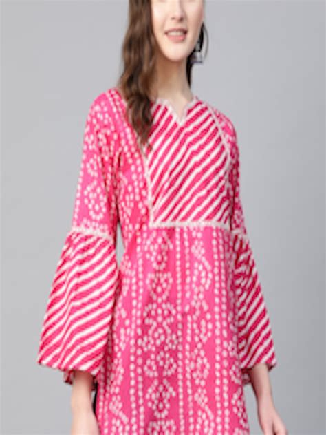 Buy Bhama Couture Women Pink And White Cotton Bandhani Print Tunic